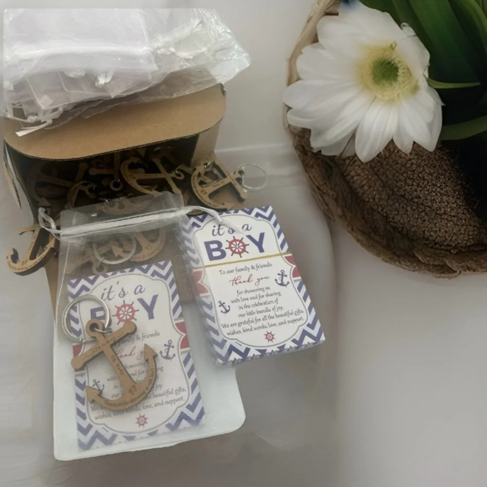 It's A Boy Anchor Keychain 50 Nautical Baby Shower Thank You Cards - Gift Sets